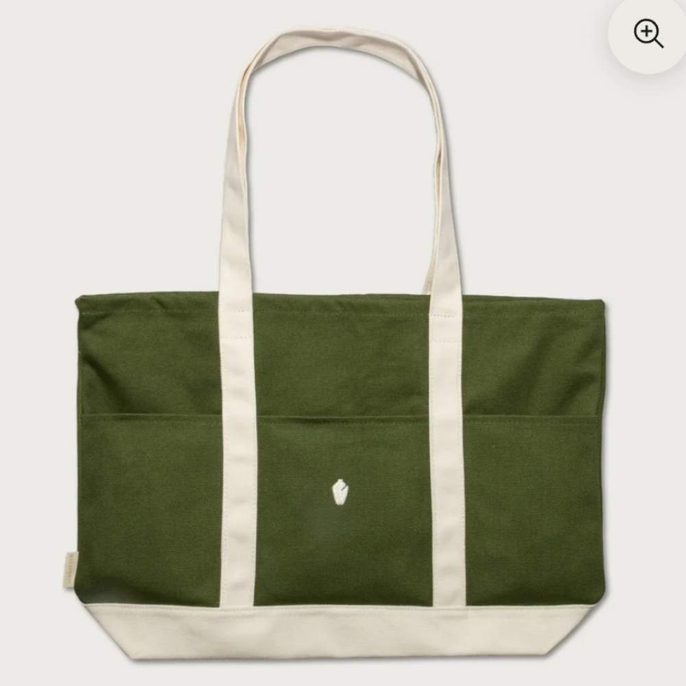 Alabaster Canvas Tote Bag Green & Cream | “Bring Forth Beauty” Zip Pocket